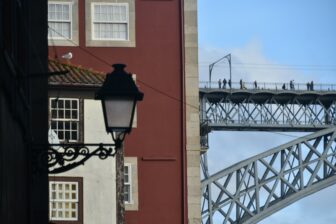 the street lamp and the bridge in Oporto