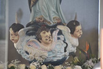 the paint is peeled on the face of angels at Sanctuary of Our Lady of Sameiro in Braga