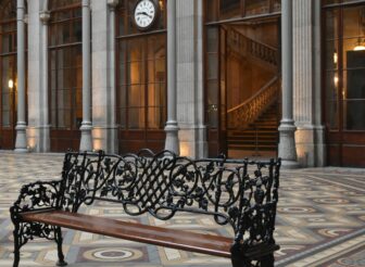 bench in "the room of the coat of arms" of Bolsa Palace in Oporto