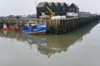 reflections of the port on the sea in Whitstable