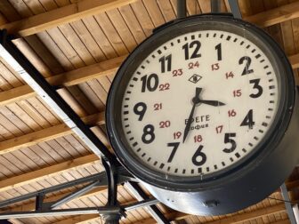 a clock on the platform of Plovdiv railway station