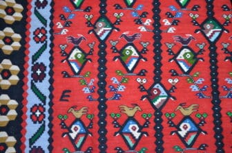 the popular birds pattern of Chiprovtsi kilims seen in the museum