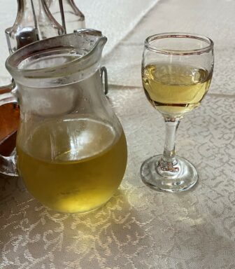 homemade Rakia served in the guesthouse in Chiprovtsi, Bulgaria