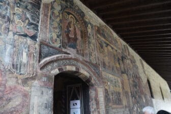the fresco on the wall of the church in Rozhen Monastery