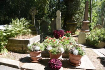 a child's grave in Highgate Cemetery in London