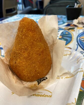 the arancino at the cafe in the Catania Airport in Sicily