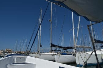 the boats lined up in the harbour in Syracuse seen during the boat trip