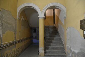 the staircase leading to our Airbnb in Syracuse