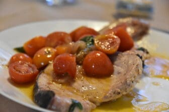 the swordfish from the market cooked with tomatoes