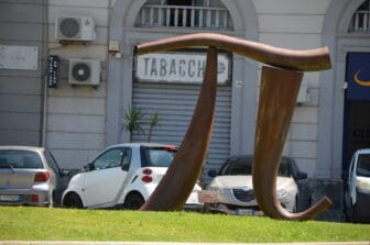 the statue of π calculated by Archimedes situated in the new town in Syracuse