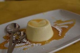 caramel panna cotta at Locanda del Collegio, the restaurant in Syracuse 