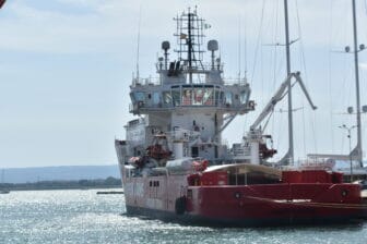 the Open Arms ship moored in Syracuse