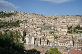 the view of Modica in Sicily against the blue sky