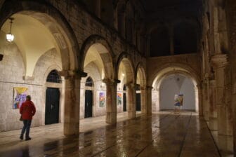 Sponza Palace at night in Dubrovnik, Croatia