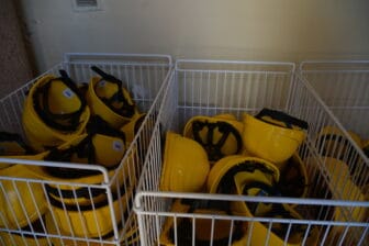 helmets to wear for the catacombs of Basilica di San Giovanni in Syracuse in Sicily