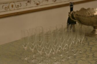 the glasses lined up in Palazzo Borgia del Casale, a mansion in Syracuse, Sicily