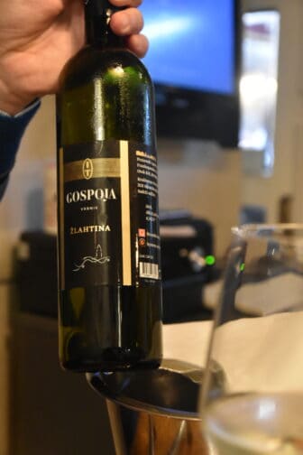 a bottle of Croatian wine at Moskar, the restaurant in Dubrovnik, Croatia