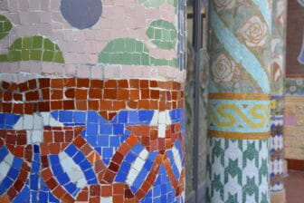 detail of pillars on the veranda of Palau de la Musica Catalana in Barcelona, Spain