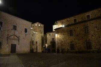 the old town inside the wall at night in Caceres, Spain