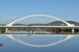 Lusitania Bridge seen from Roman Bridge in Merida