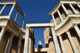 the detail of the stage of the Roman Theatre in Merida, Spain