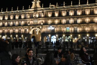 royal pavilion side of Plaza Mayor in Salamanca, Spain