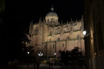 a historic building in Salamanca, Spain at night