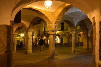 night view of Plaza Chica in Zafra, Spain