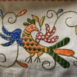 the pattern of a bird, representing "women's power" in the traditional embroidery in La Alberca, Spain