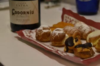 sweets and a bottle in the hotel room to celebrate New Year's Eve in Salamanca, Spain