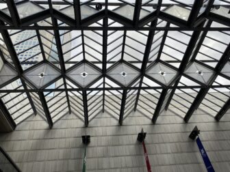 the ceiling near the entrance of the New National Theatre in Tokyo, Japan