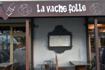 the exterior of the restaurant, La Vache Folle in Aosta, Italy