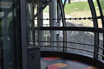 inside the gondola of Skyway that goes up to Monte Bianco, Italy