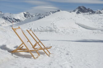 deck chairs at Pavllon, the relay point of the Skyway of Monte Bianco, Italy
