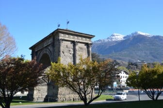 Gate of Augustus, one of the Roman ruins in Aosta, Italy