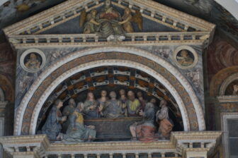 the relief on the front of the cathedral in Aosta, Italy