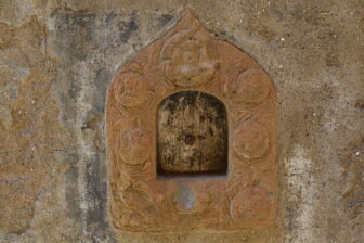 the trace of a hole for selling wine in the past in Catelfiorentino in Tuscany, Italy