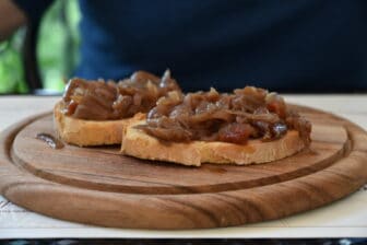 onion bruschetta at L'Antica Fonte, the restaurant in Certaldo in Tuscany, Italy