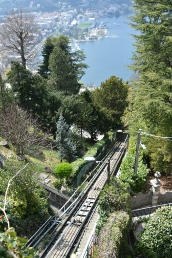 funicular tracks seen from Brunate Village in northern Italy