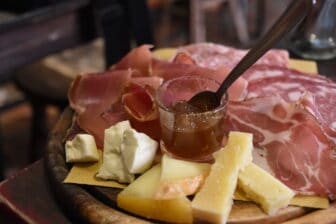 assorted ham and cheese at Enoteca Boccaccio in Certaldo in Tuscany, Italy