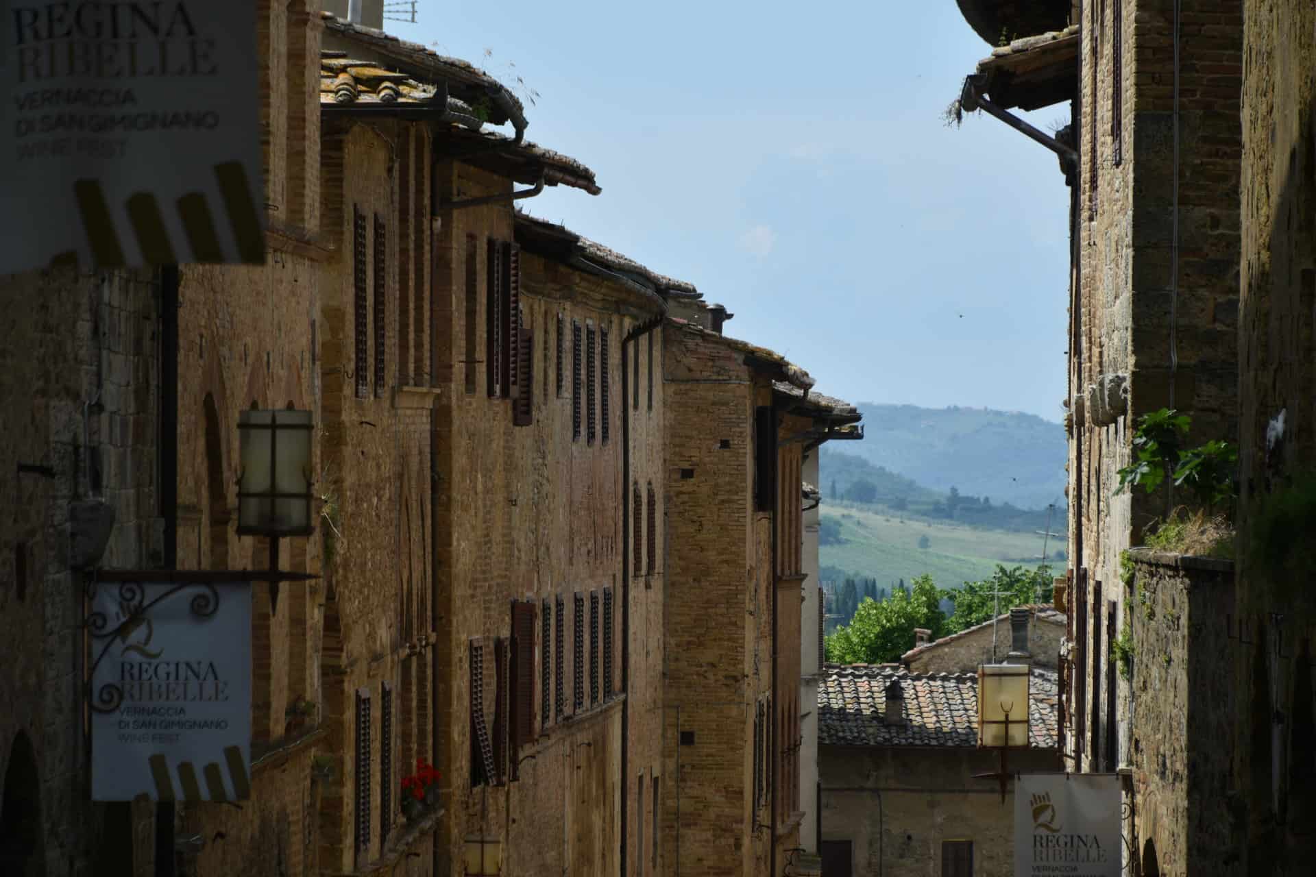 a street in San Gimignano, a town in Tuscany, Italy