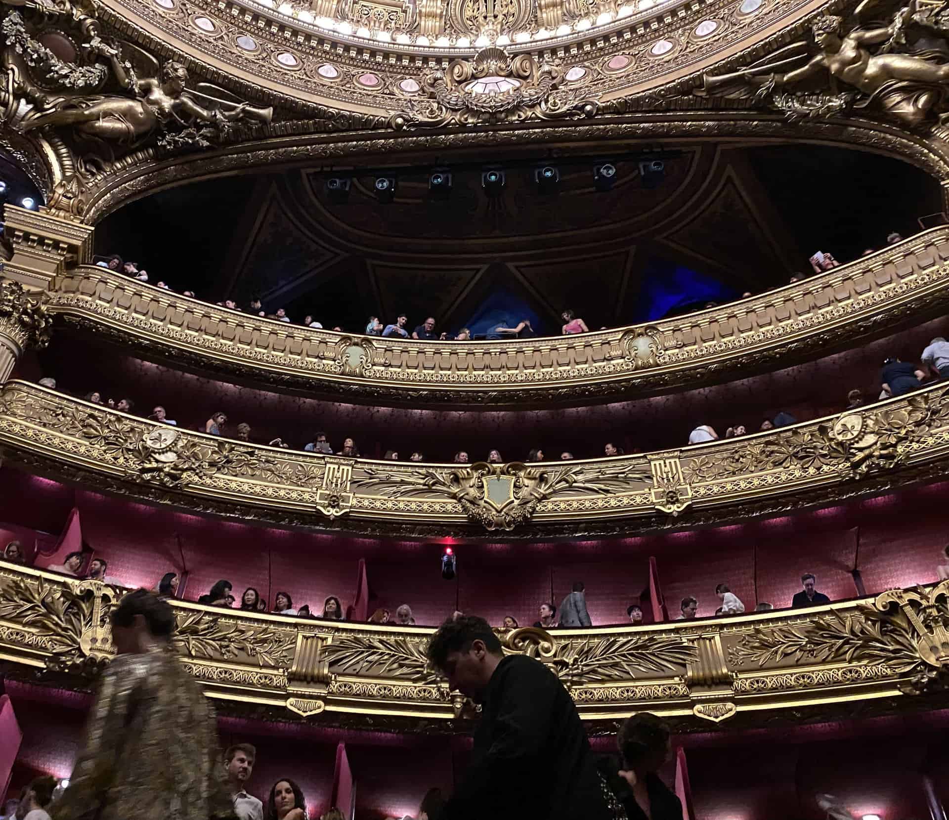 inside the auditorium in Palais Garnier in Paris, France