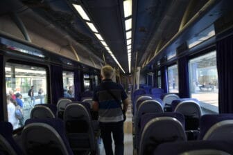 inside the train to Meteora from Athens, Greece