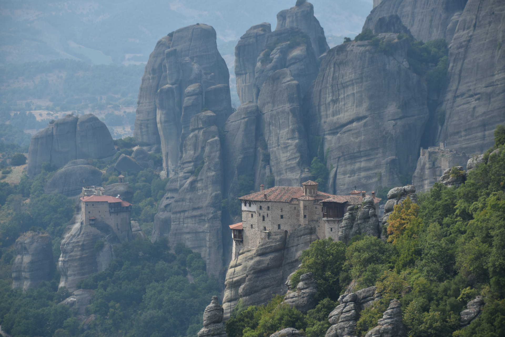 one of the monasteries in Meteora, Greece perched on the rock