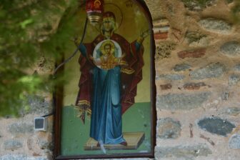 picture of Virgin Mary, pregnant with Christ at Saint Mary Church near the cave house in Meteora, Greece