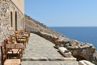 Monemvasia's wall and sea in Greece