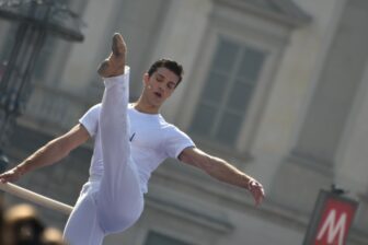 Roberto Bolle teaching to dancers in white on the last day of "OnDance" event in Milan, Italy