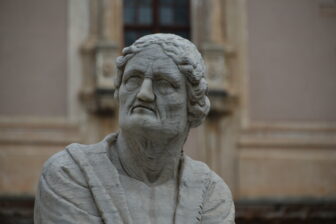 one of the statues of the Pretoria Fountain in Piazza Pretoria in Palermo, Sicily in Italy