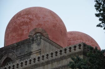 tow of the three domes of the Church of San Cataldo in Palermo, Sicily in Italy