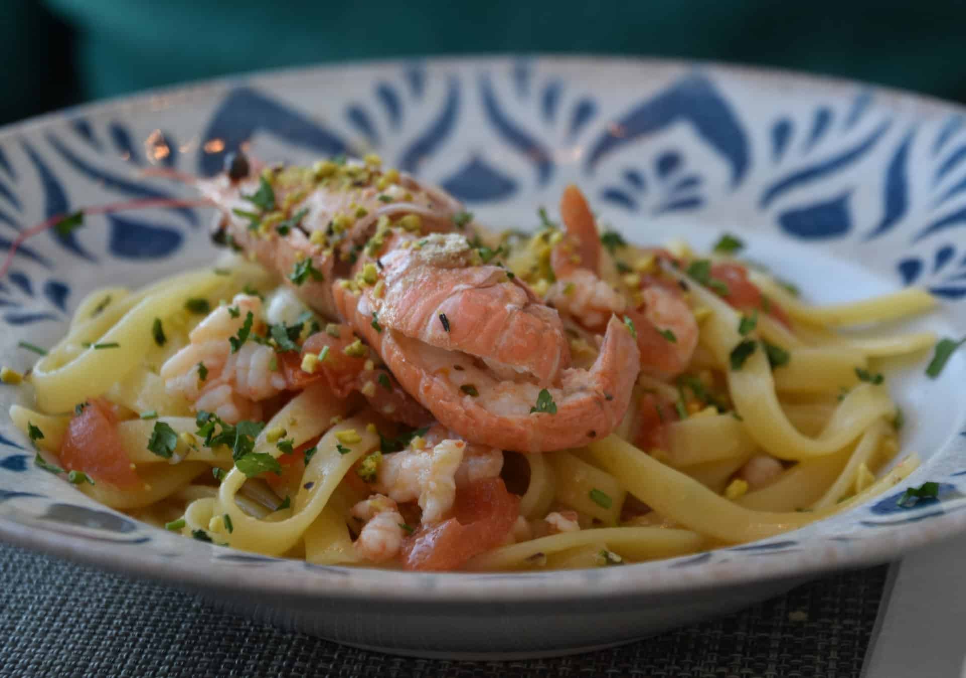 linguine with scampi at Liberty, a restaurant in Cefalu, Sicily in Italy